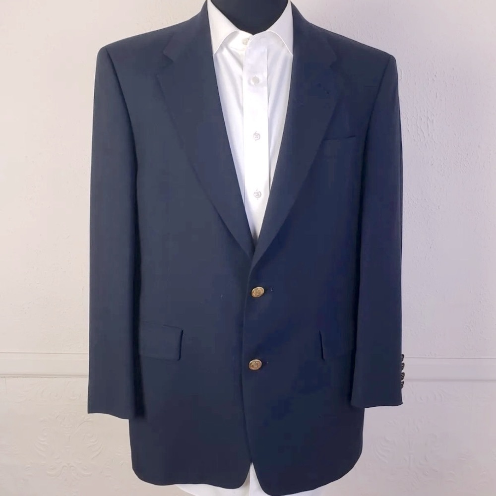 Hart Schaffner Marx Men's Sport Coat Blazer Two Golden Buttons Navy Wool men 41R